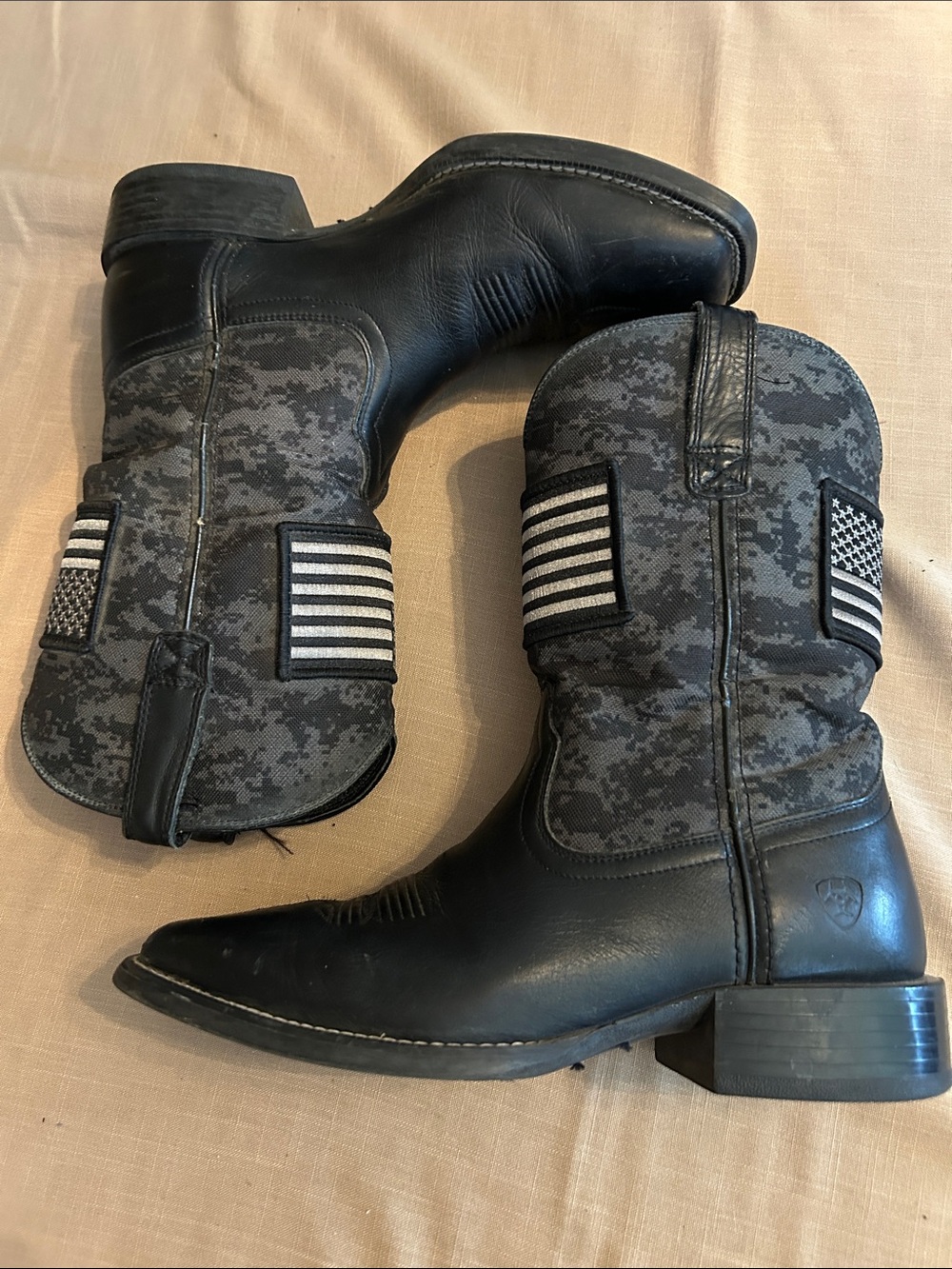 EUC Ariat Black leather and Camo Western Boot